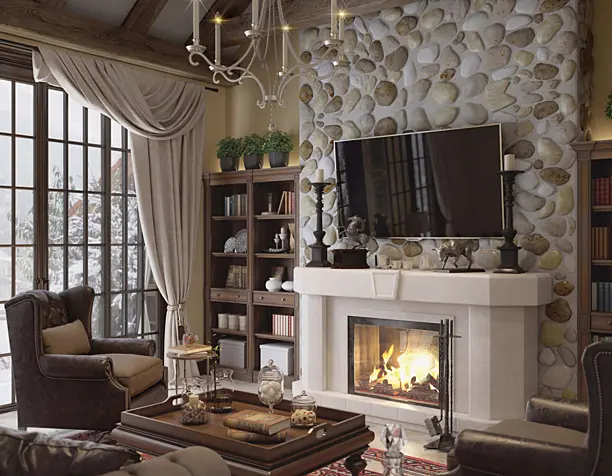 living room with fireplace