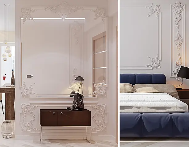 Rococo elements applied into contemporary apartment