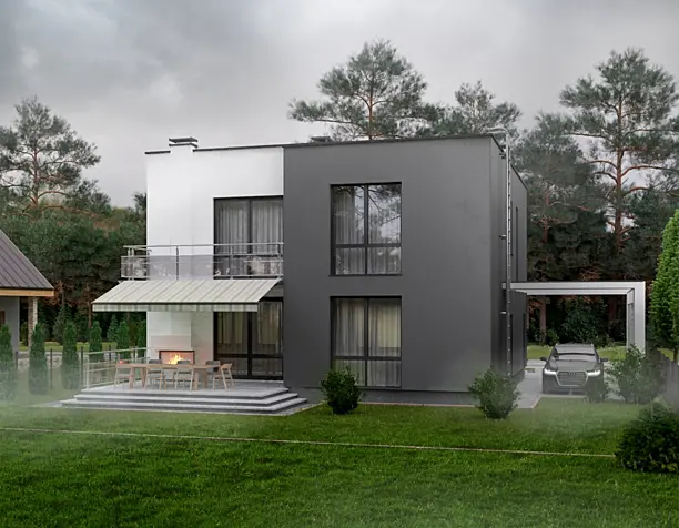 Exterior visualization of modern cottage