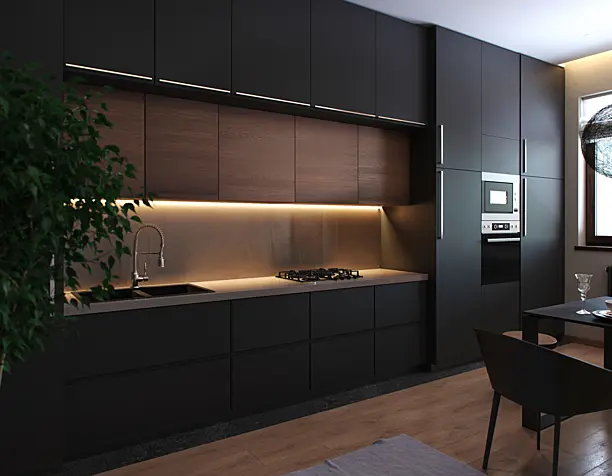 Black appartment & black kitchen