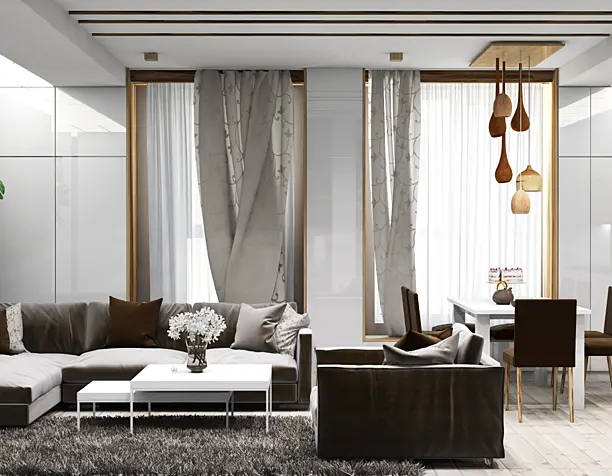 Living room-kitchen in eco-style.