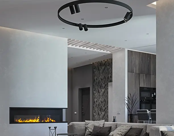 Spacious day room with fireplace