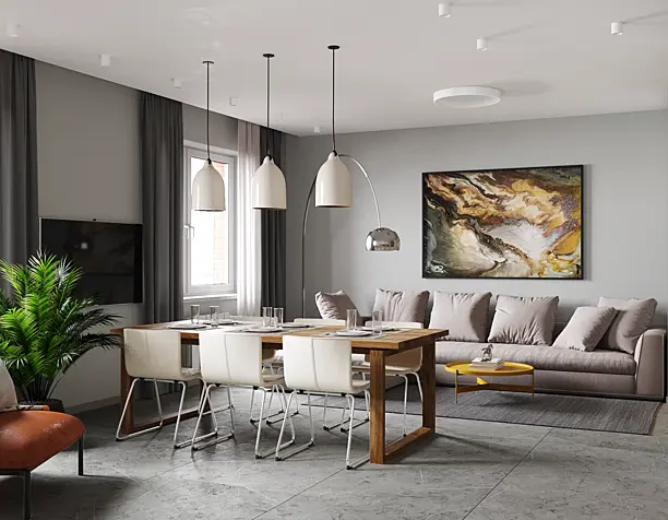 kitchen and living room