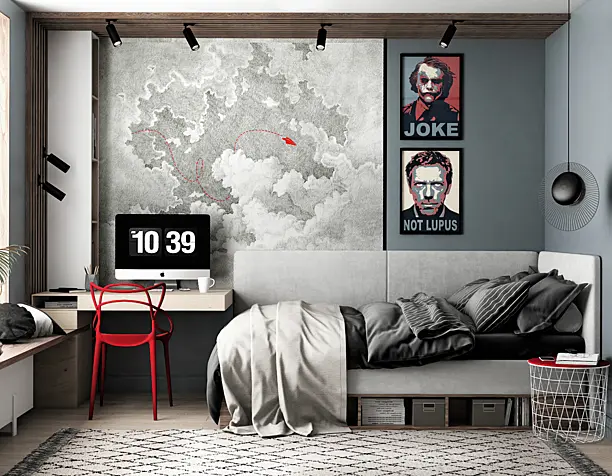TEENAGER PLAYROOM WITH RED CHAIR