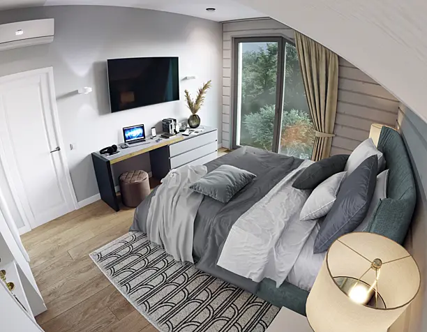 Colorful minimalistic bedroom interior design