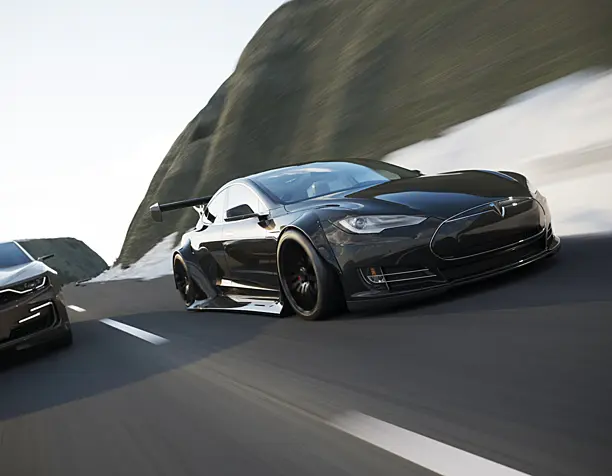Tesla car with widebody kit