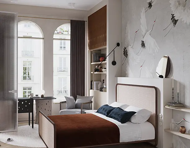 krylova apartment. bedroom with cranes