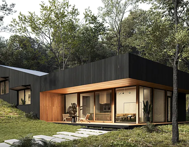 Small modern house in the woods