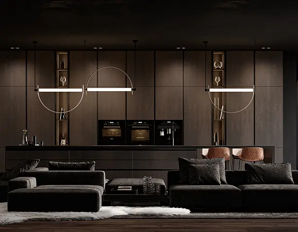 LIVING ROOM AREA & KITCHEN