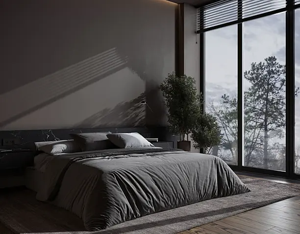 Design: bedroom with wardrobe in a flat