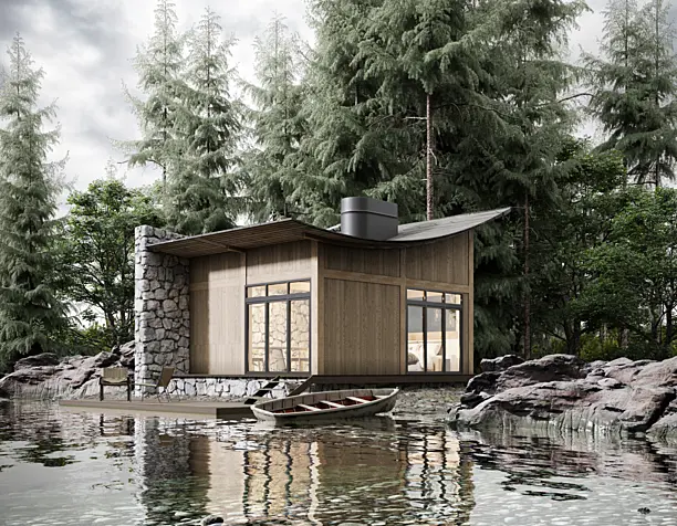 Forest lake cabin