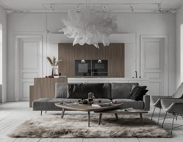Kitchen With Living Room