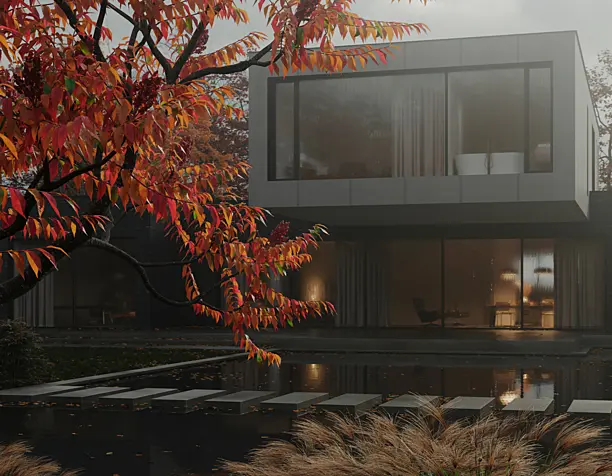 HOUSE AMONG DECIDUOUS FOREST