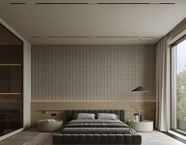 Warm cozy minimalist bedroom