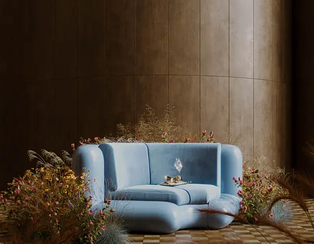 among flowers in blue silence