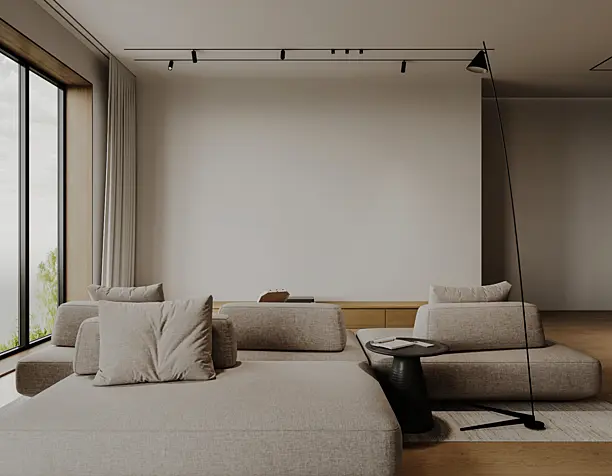 Minimalist Livingroom : Daylight to Nighttime Cinema