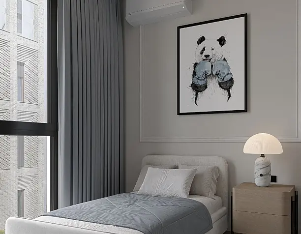 Children's bedroom design project in minimalist style.