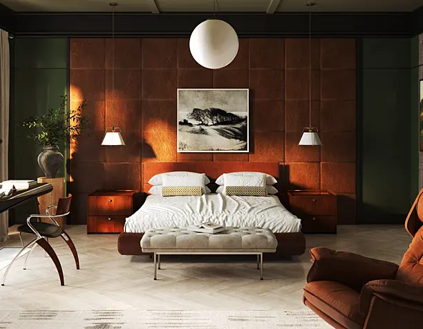 Спальня в стиле mid century(сделано по референсу)