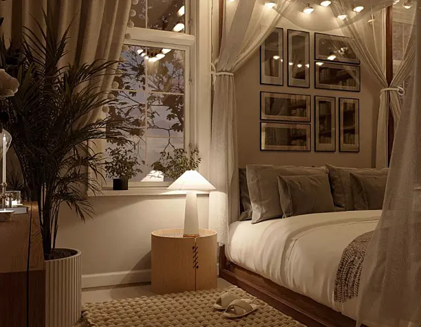 Warm evening bedroom mood