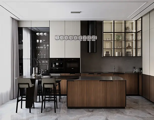 Kitchen with glass elements