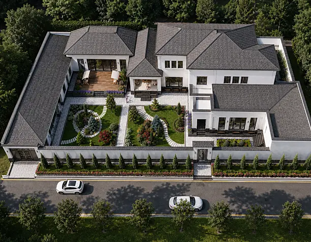 A small house with a landscape