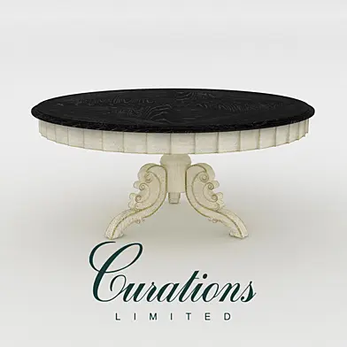63" FRENCH VINTAGE BLACK & WHITE ROUND TABLE