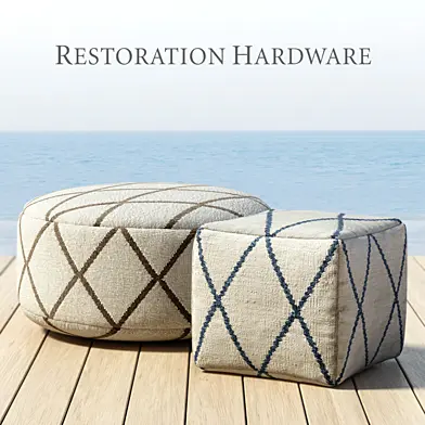 RH/ OUTDOOR HAND-KNOTTED MOROCCAN TILE FLATWEAVE POUF