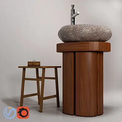 Раковина Teak House "River Stone", напольный смеситель для раковины Bandini Pyramide