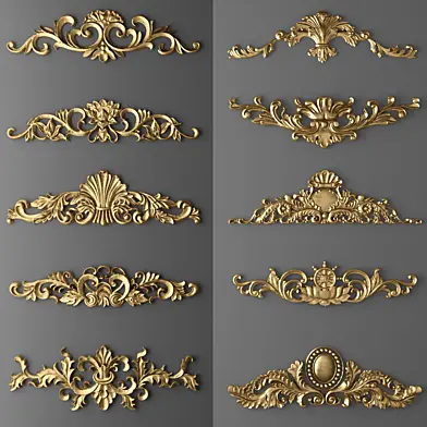 Набор лепнины. Лепнина, luxury, золотой декор, резьба, лепка, лепной, корона, картуш, набор, классическая