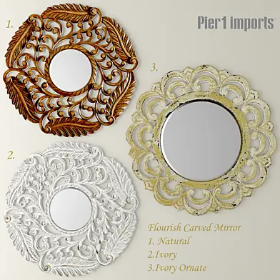 Flourish Carved Mirror. Set. Круглое, классическое зеркало, деревянное, настенный декор, кантри