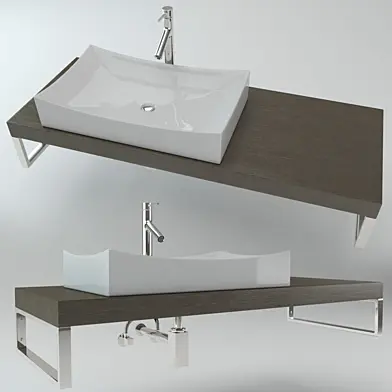 Washbasin on the wooden plate