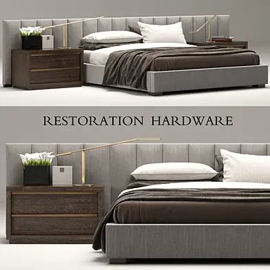 RH Modern custom vertical channel extended headboard bed