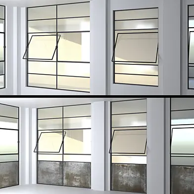 SET 4 Steel Factory Windows wired glass wireglass