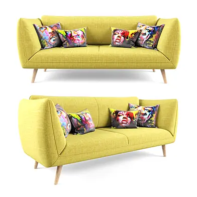 Yellow sofa with pillow Francoise Nielly print