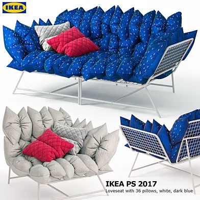 Диван и кресло IKEA PS 2017 Loveseat with 36 pillows, white, dark blue