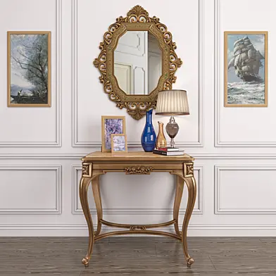 Set decor_Antique French onyx table and Antique gold mirror & lamp