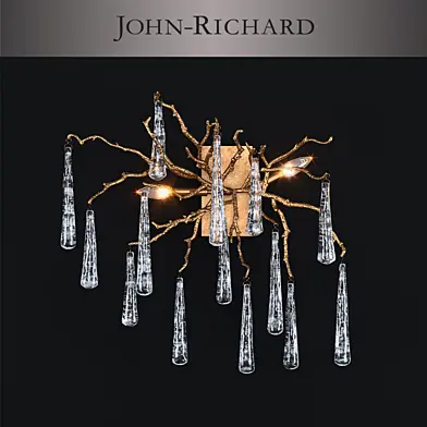 John-Richard Brass and Glass Teardrop Two-Light Wall Sconce