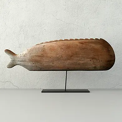 Antique Hand Carved Wooden Fish Sculpture