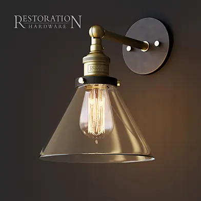 20th C. Factory filament clear glass funnel sconce