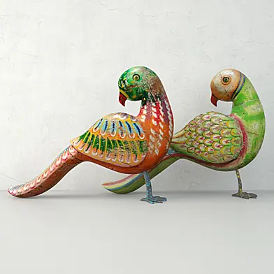 Rustic Carved Painted Parrots