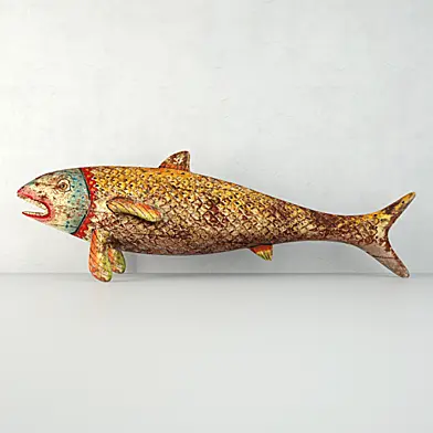 Vintage Painted Wood Fish