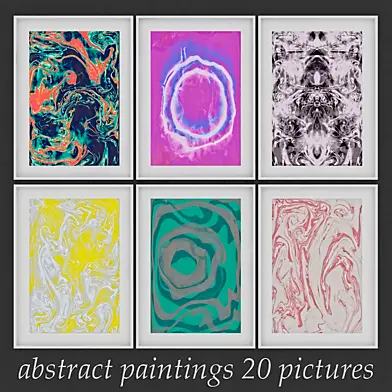 Set of paintings abstract suminagashi dreams 2