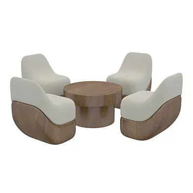 SET SOFA PUFF WALTNUT