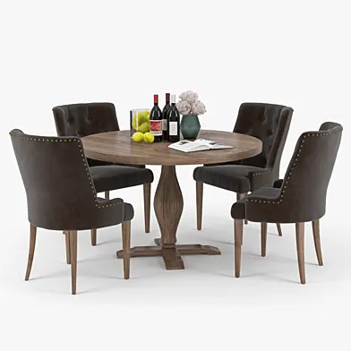 Food group: Lamier dining table around + 4 pcs Tuva beige chairs 3D model