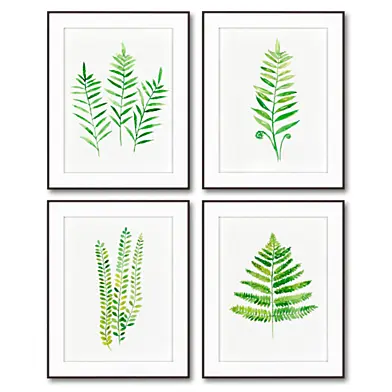Fern Painting Green Abstract Leaf Watercolor Decor.
