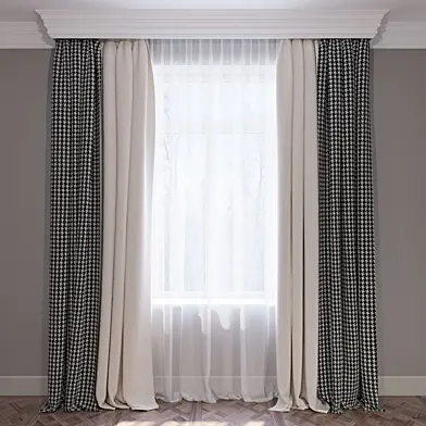 Комплект штор "Бежевый и гусиная лапка" (Curtains beige and houndstooth)