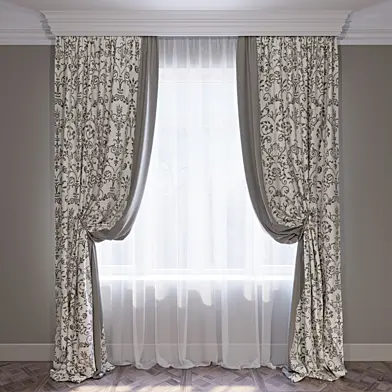 Комплект бежевых и коричневых штор в стиле прованс 02 (Curtains Beige provence 02)