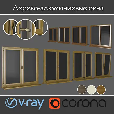 Дерево - алюминиевые окна, вид 01 часть 01 набор 06 