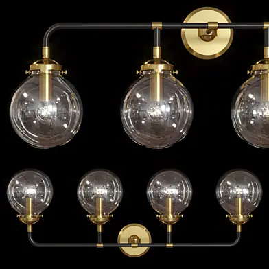 Restoration Hardware BISTRO GLOBE CLEAR GLASS BATH SCONCE 4-LIGHT Brass and Black