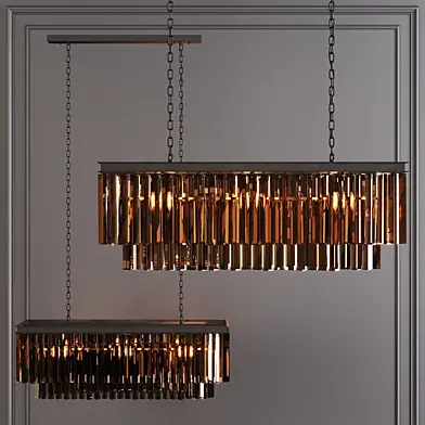 Restoration Hardware 1920S ODEON SMOKE GLASS FRINGE RECTANGULAR CHANDELIER 40 Black